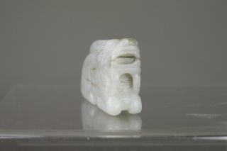Antique Chinese Qing Dynasty 19th Century Carved White Jade Mythical Beast 3