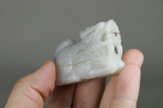 Antique Chinese Qing Dynasty 19th Century Carved White Jade Mythical Beast 4