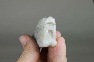 Antique Chinese Qing Dynasty 19th Century Carved White Jade Mythical Beast 5