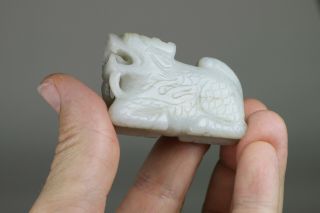 Antique Chinese Qing Dynasty 19th Century Carved White Jade Mythical Beast 6