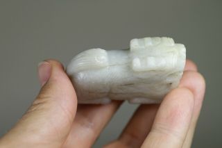 Antique Chinese Qing Dynasty 19th Century Carved White Jade Mythical Beast 7