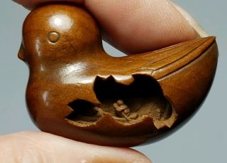 A Fine Rare Edo Period Netsuke Of A Duck With An Internal Carved Diorama.