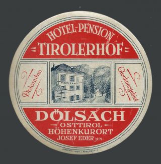 Hotel Tirolerhof Dolsach Austria - Vintage Luggage Label