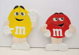 Set Of 2: M&m Ceramic Hand Painted Spoon Rest - - Yellow,  Red (mars Inc. )