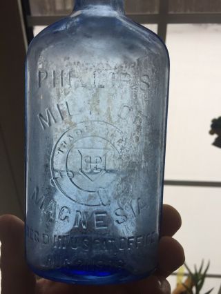 VINTAGE PHILLIPS MILK OF MAGNESIA COBALT BLUE GLASS BOTTLE AUGUST 1906 2
