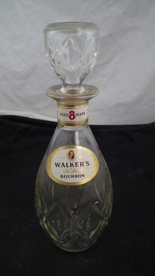 Vintage Walkers Bourbon Bottle Decanter Crystal Glass