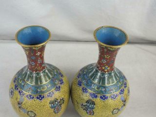 FINE PAIR EARLY 19TH C CHINESE CLOISONNE GILT METAL YELLOW EMBLEMS VASES 10