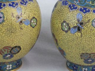 FINE PAIR EARLY 19TH C CHINESE CLOISONNE GILT METAL YELLOW EMBLEMS VASES 2