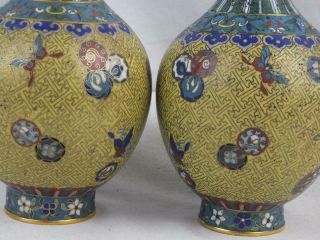 FINE PAIR EARLY 19TH C CHINESE CLOISONNE GILT METAL YELLOW EMBLEMS VASES 4
