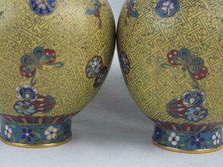 FINE PAIR EARLY 19TH C CHINESE CLOISONNE GILT METAL YELLOW EMBLEMS VASES 7