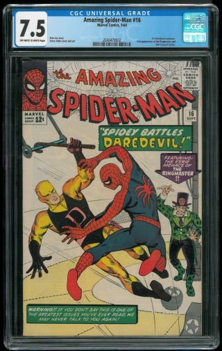Spider - Man 16 Cgc 7.  5 - Daredevil Crossover - Sliver Age Marvel Comic