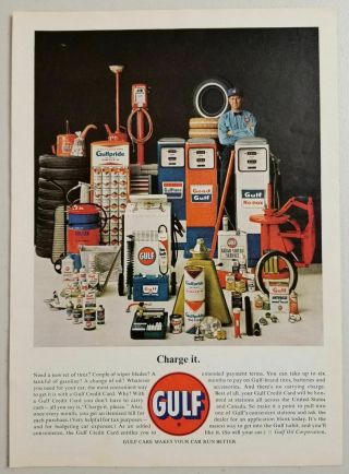1963 Print Ad Gulf Gasoline & Oil Vintage Gas Pumps & Attendant
