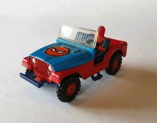 Vintage Diecast Corgi 1/36 Model Spiderman Jeep Cj - 5 Marvel Comics Car Truck 4x4