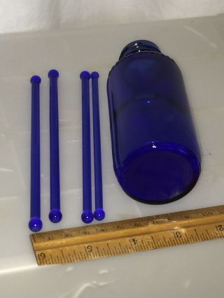 Vintage Broom Seltzer Cobalt Blue Glass Bottle W/ 4 Stir Sticks