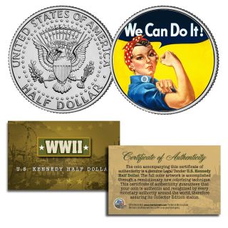 Rosie The Riveter Colorized Jfk Half Dollar Us Coin " We Can Do It " Poster Wwii