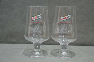 (2) San Miguel Half Pint Toughened & Nucleated Glasses Glass Ce M10