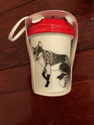 Starbucks Ceramic Cup Fox Christmas Ornament 2017 White With Red Top