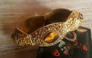 Antique Chinese Export Gold Over Silver Filigree Tiger 