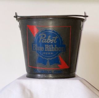 Vintage Pbr Pabst Blue Ribbon Beer Metal Ice Bucket With Handle Columbus Ohio
