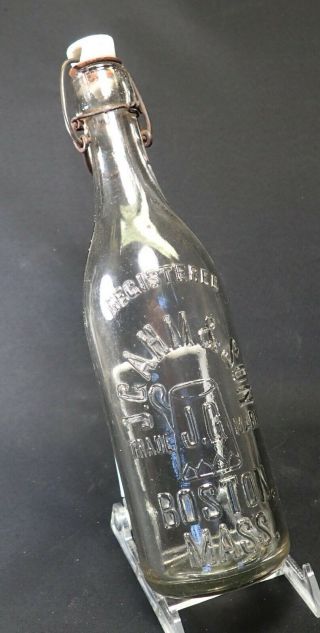 J.  G.  Gahm & Son,  Boston,  MA blob top beer bottle with porcelain stopper 2