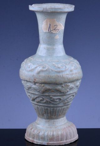 Auth.  Chinese Song To Yuan Dynasty Longquan Celadon Carved Footed Vase 2