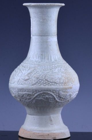 Finely Detailed Chinese Song To Yuan Dynasty Qingbai Lotus Carved Footed Vase 1