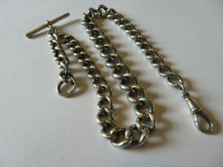 Heavy Antique Solid Silver Graduated Albert Chain Pocket Watch Chain 77.  6 Grams