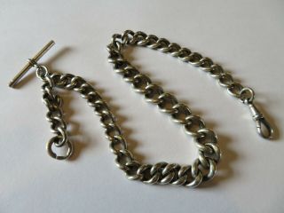 Heavy Antique Solid Silver Graduated Albert Chain Pocket Watch Chain 77.  6 grams 7