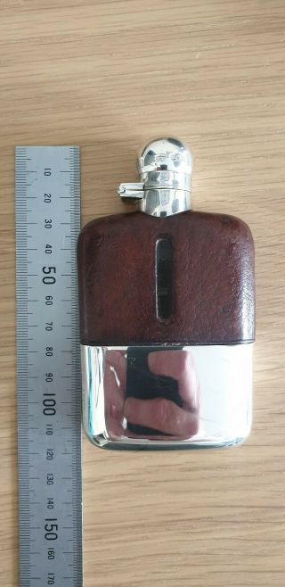 Antique Solid Sheffield Silver And Glass Hip Flask James Dixon & Sons