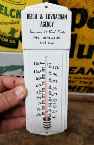 Vintage Reich & Loynachan Insurance & Real Estate Thermometer - Adel Iowa