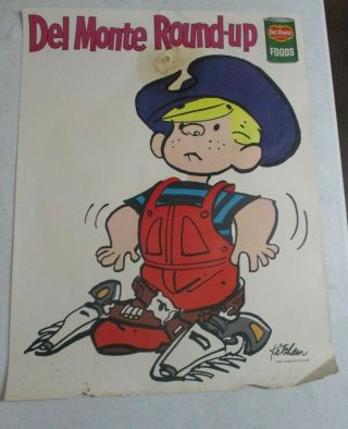RARE 1967 DEL MONTE DENNIS THE MENACE HANK KETCHAM AD POSTER DOUBLE SIDED 24.  5 