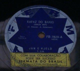 Jan & Kjeld 1962 “banjo Boy/the Three Bells” Rare & Unique Ex 10” 78 Rpm Brazil