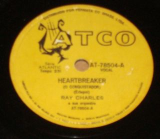 Ray Charles 1962 “heartbreaker/a Bit Of Soul” 78 Rpm Rare Blues 10” Brazil