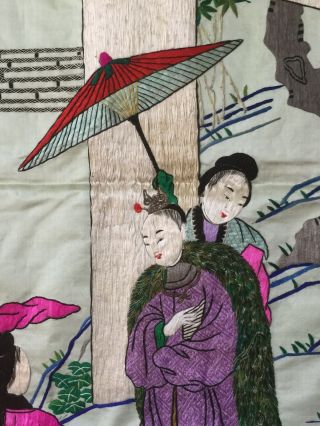 Vintage / Antique Chinese Silk Embroidery Panel Figures 55”x14”,  Rare 10