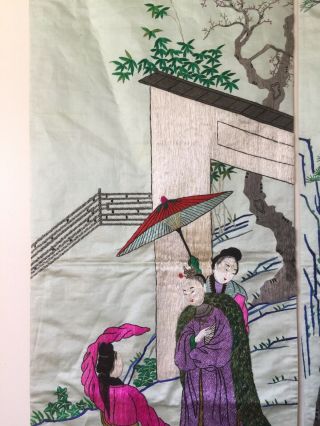 Vintage / Antique Chinese Silk Embroidery Panel Figures 55”x14”,  Rare 4