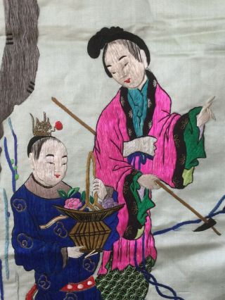 Vintage / Antique Chinese Silk Embroidery Panel Figures 55”x14”,  Rare 9