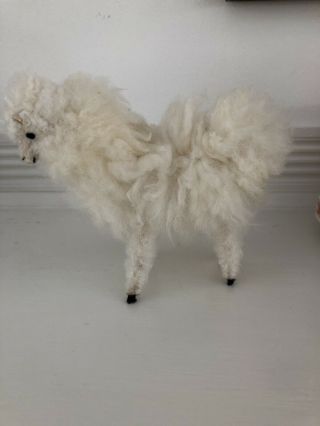 Vintage Wooly Llama Alpaca Figurine Real Llama Wool 6 " Tall