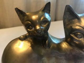 Vintage Brass Cats.  mid Century Modern Big Eyes Smooth 5.  3/4” Long.  Siamese Cats 2