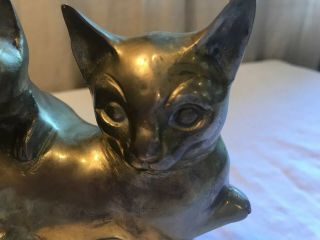 Vintage Brass Cats.  mid Century Modern Big Eyes Smooth 5.  3/4” Long.  Siamese Cats 3