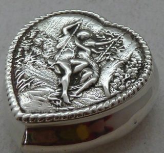 Edwardian 1901 Hallmarked Solid Silver Love Heart Pill Earring Jewellery Box