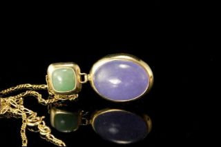 Vintage Chinese Lavender Green Jadeite Jade 14k Gold Pendant Necklace A15370