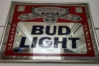 Vintage Bud Light Mirrored Sign Framed 2ft X 1.  5ft Ready To Hang