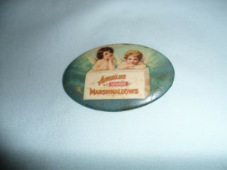Angelus Marshmallows Pocket Mirror - Early Celluloid Antique Advertising Piece