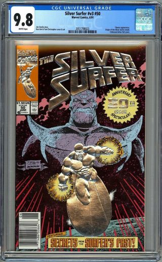 Silver Surfer 50 Cgc 9.  8 - Wp Nm/mt - Thanos Cover