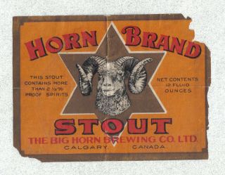 Beer Label - Canada - Horn Brand Stout - Calgary,  Alberta