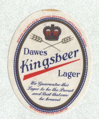 Beer Label - Canada - Dawes Kingsbeer Lager - National Breweries,  Quebec