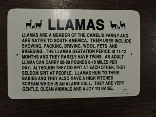 Vintage Metal Llama Tin Farm Advertising Sign,  (vax)