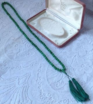 Vintage Chinese Jade Bead Necklace Length 35 " (89cm) In Pierre Cardin Box
