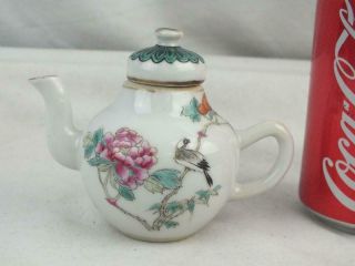 Fine 19th C Chinese Porcelain Famille Rose Birds Floral Miniature Teapot