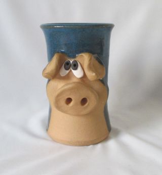 Vintage Whimsical Handcrafted 3d Pig Face Pottery Mug Partially Glazed 16oz